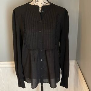 J.Crew Women’s Black Long sleeve button front sheer tuxedo style blouse size 8